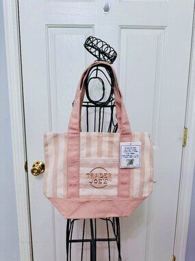 TIKTOK FAMOUS TRADER JOE'S PASTEL STRIPED MINI CANVAS TOTE BAG LIGHT PINK